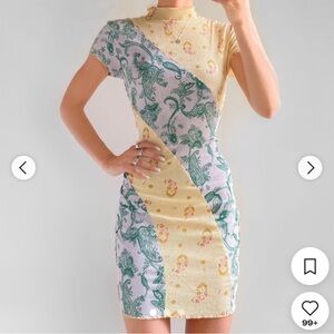 Urban Outfitters Nina Paisley Splice Mock Neck Patchwork Mini Dress Floral Small